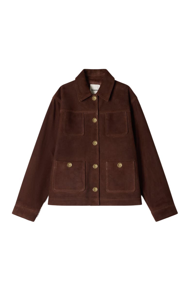 SANDRO Suede jacket, Alternate, color, Black Brown