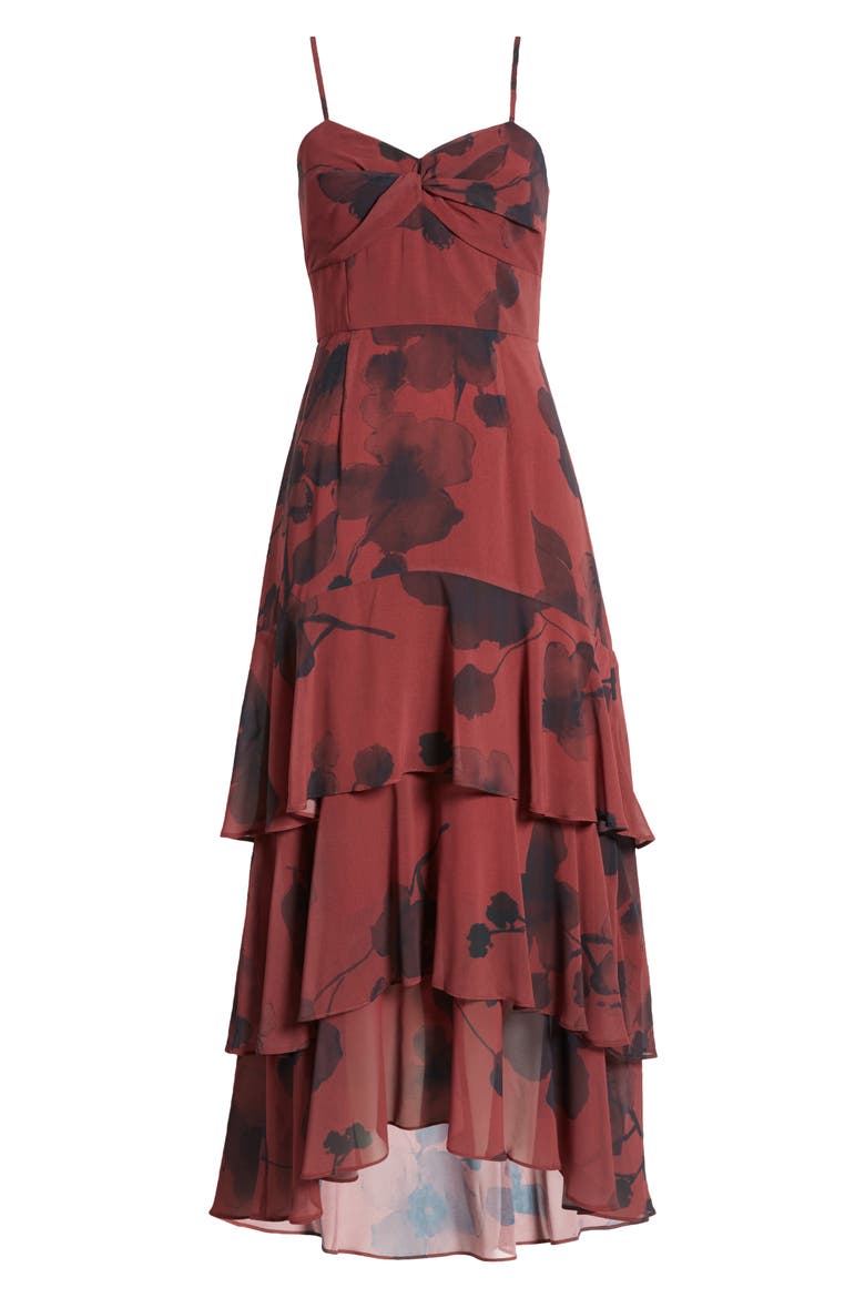 Kennedi Floral Print Tiered Maxi Dress, Alternate, color, WINE WATERCOLOR FLORAL
