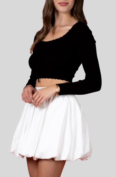 Scallop Edge Long Sleeve Crop Top