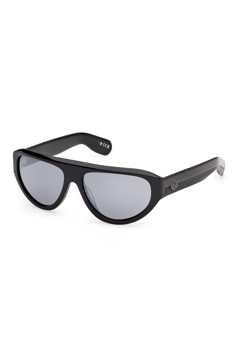 57mm Mirrored Pilot Sunglasses, Alternate, color, SHINY BLACK/ SMOKE MIRROR
