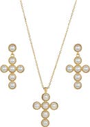 Bearfruit Jewelry Sterling Silver 18k Gold Plated Victoria Cross Pearl Necklace & Earring Set