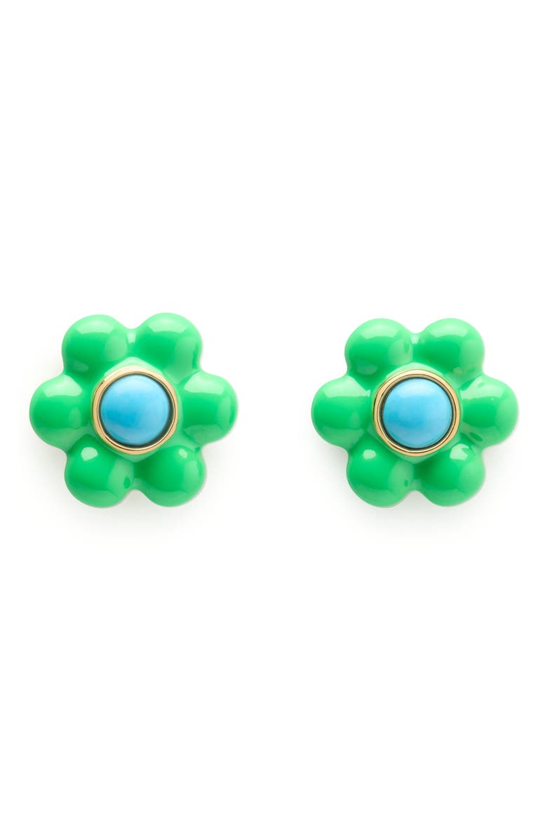 petal puff stud earrings, Main, color, GREEN MULTI/ GOLD