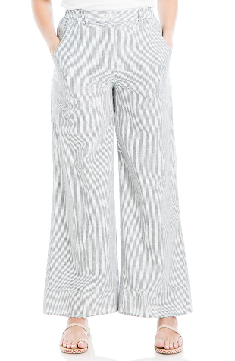 MAX STUDIO Stripe High Waist Wide Leg Linen Blend Pants, Main, color, 