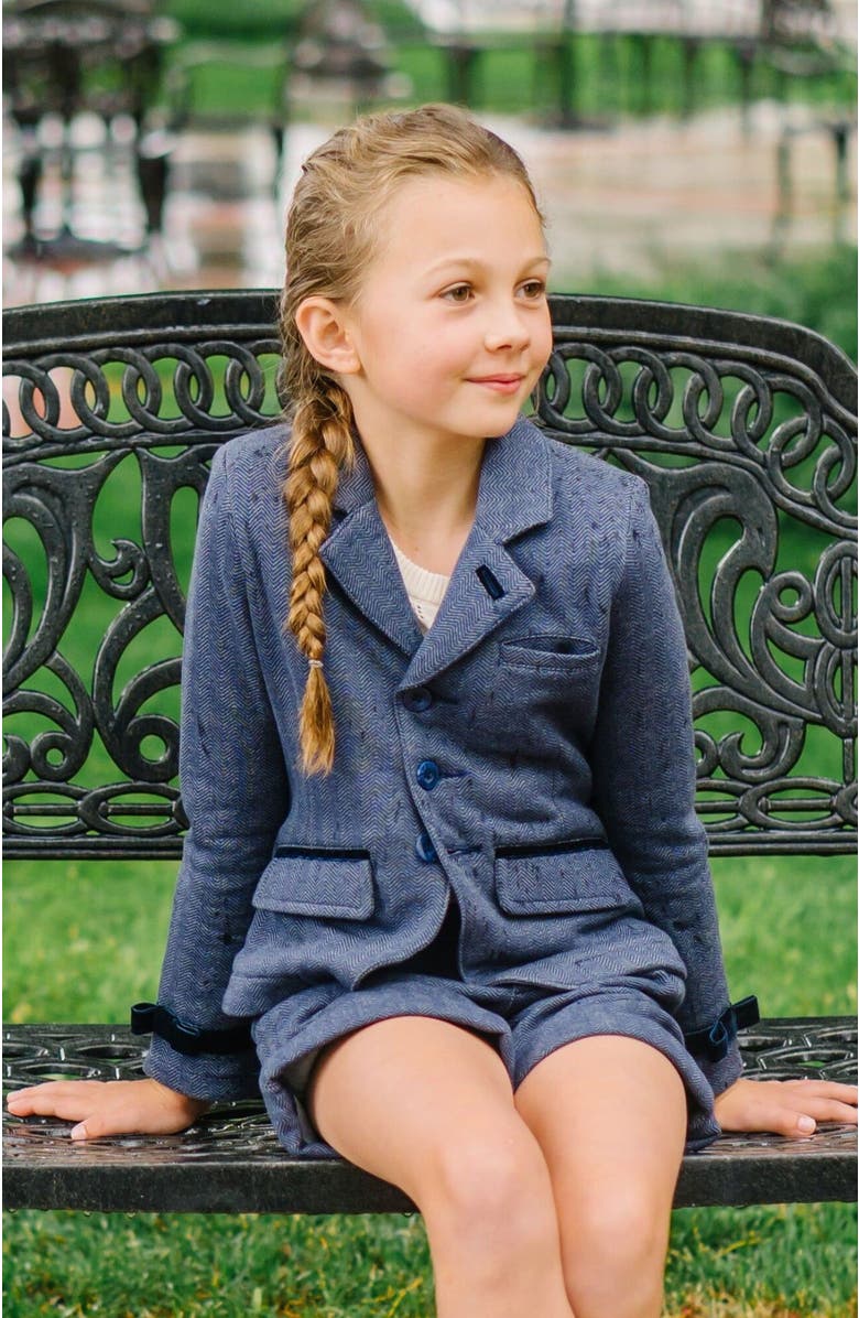 Hope & Henry Girls' Dressy Fleece Riding Blazer, Kids, Alternate, color, Navy Herringbone Fleece