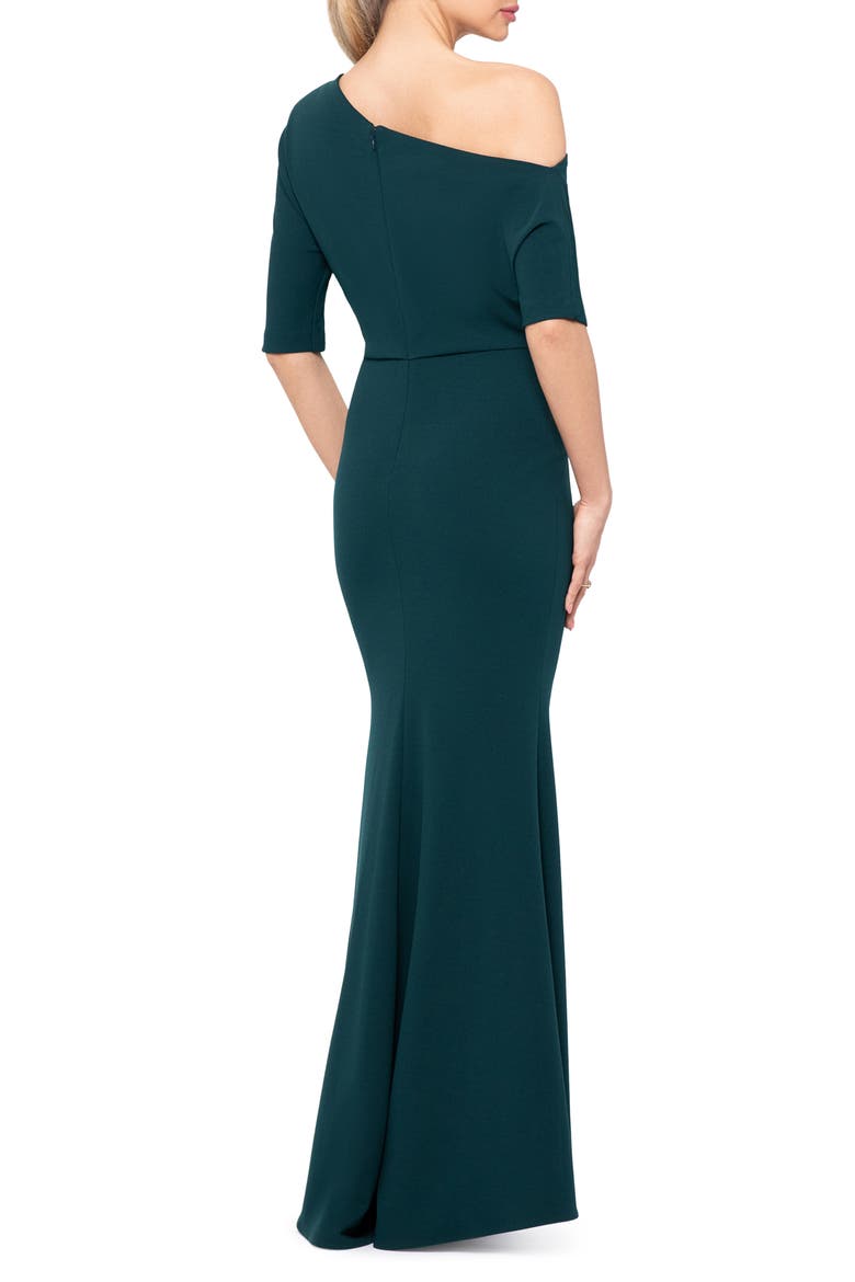 One-Shoulder Crepe Scuba Trumpet Gown, Alternate, color, PINE