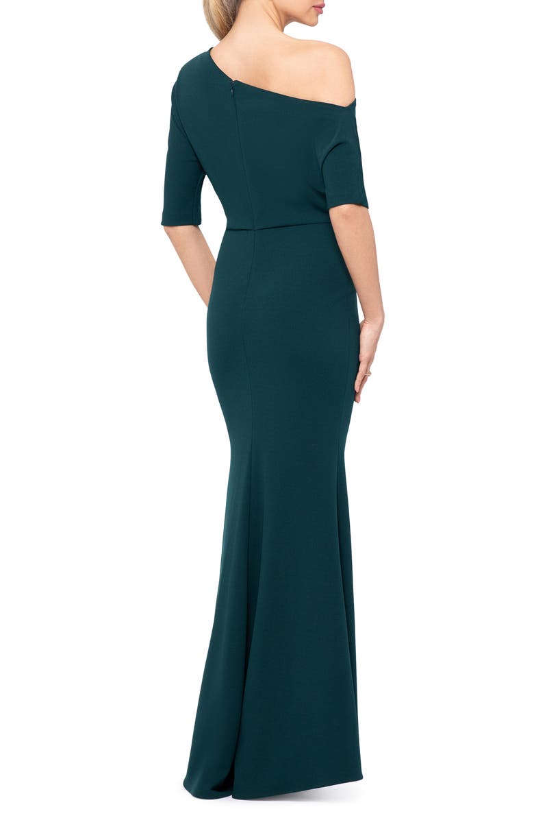 Betsy & Adam One-Shoulder Crepe Scuba Trumpet Gown, Alternate, color, Pine