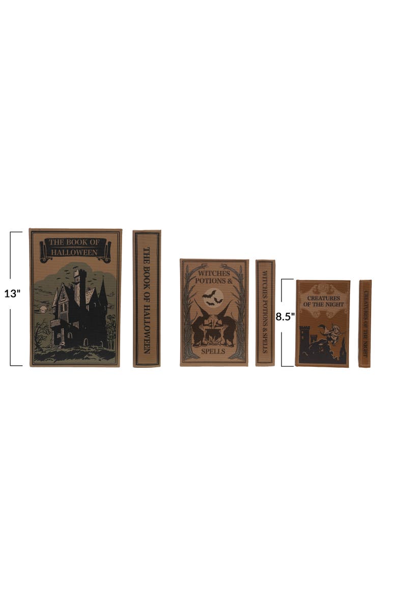 3-Piece Wood and Linen Halloween Themed Book Storage Boxes, Multicolor, Alternate, color, Multicolor