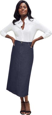 Jessica London True Fit Stretch Denim Midi Skirt