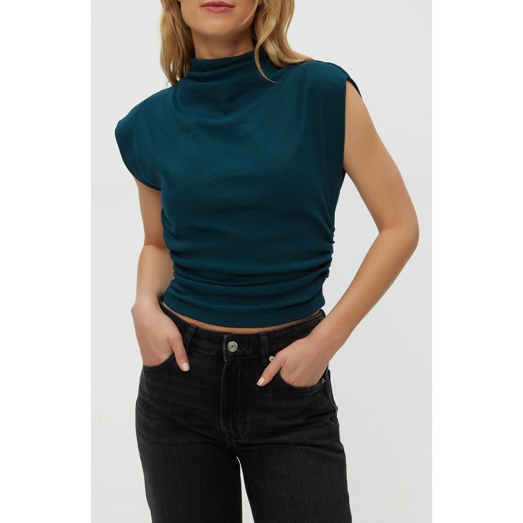 Michael Stars Amara Ruched Cowl Neck Rib T-shirt In Blue