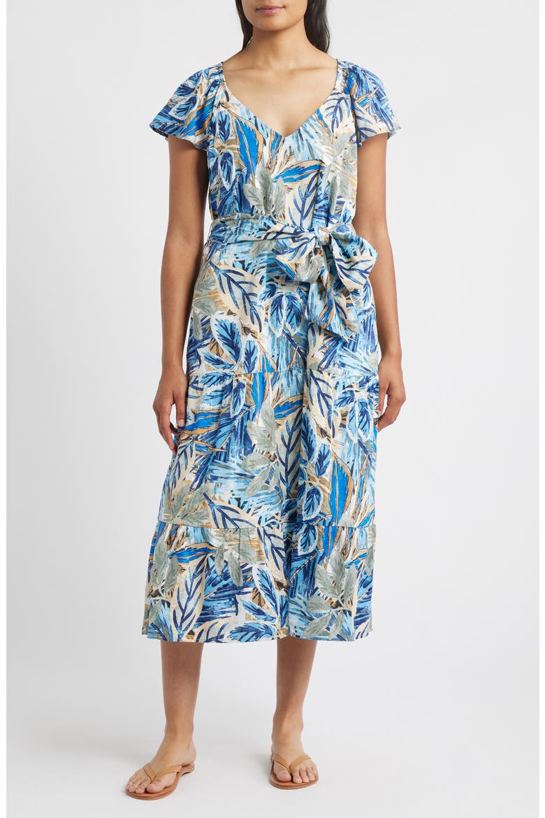 Frond Grove Print Dress, Main, color, CROISSANT