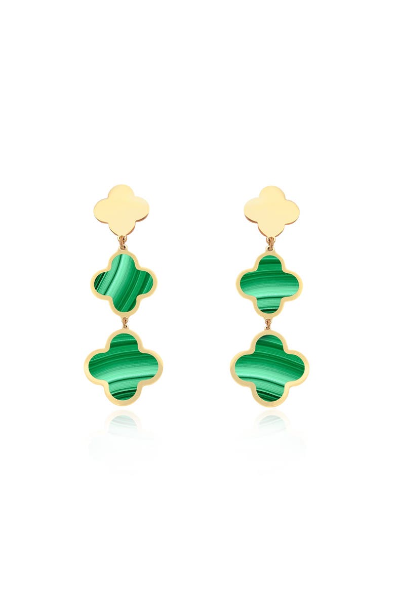 Malachite Graduating Clover Dangle Earrings, Alternate, color, Malachite