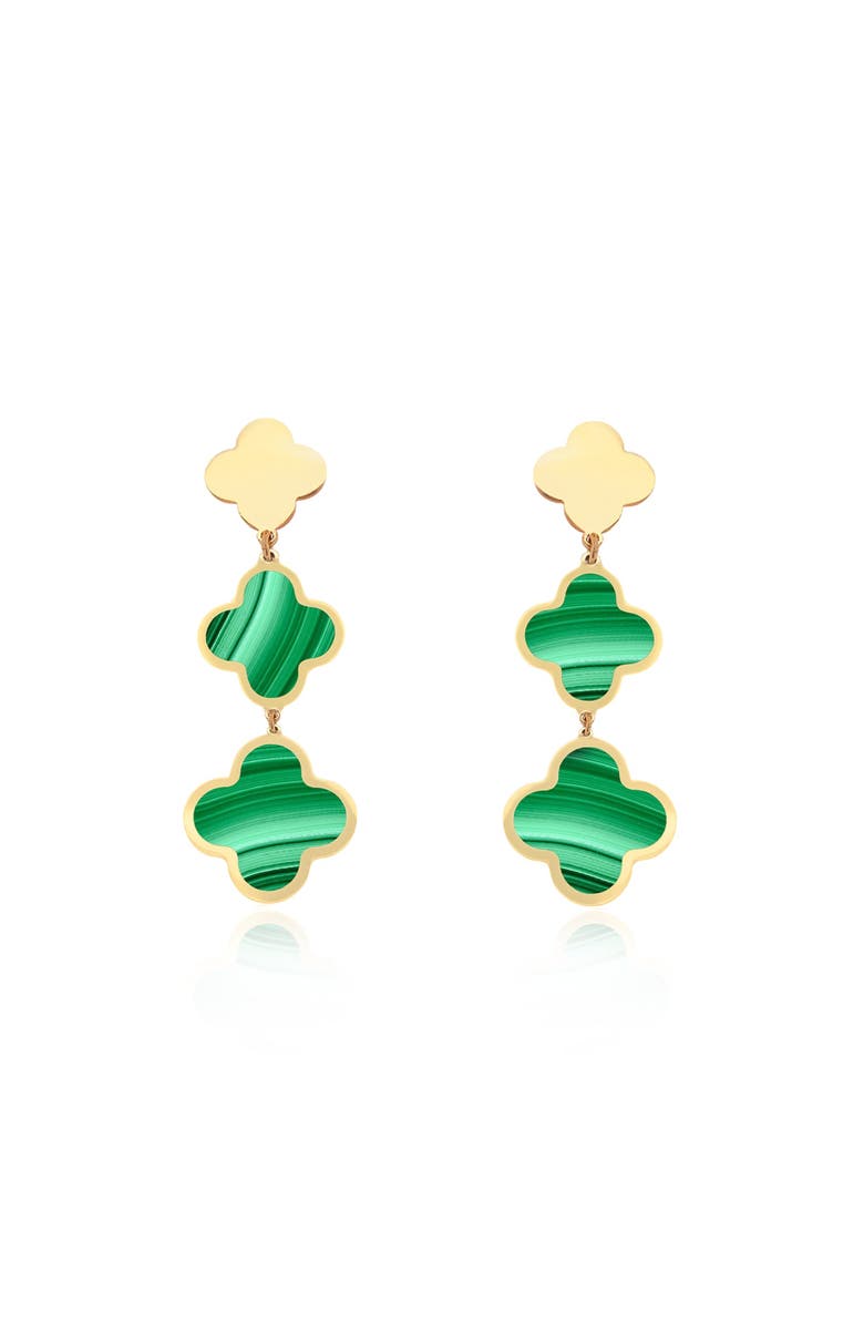 The Lovery Fine Jewelry Malachite Graduating Clover Dangle Earrings, Alternate, color, Malachite