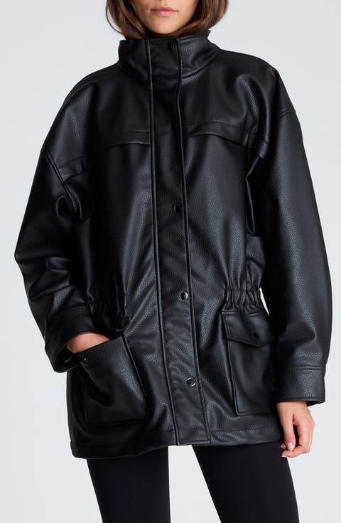 Faux Leather Cinch Waist Anorak