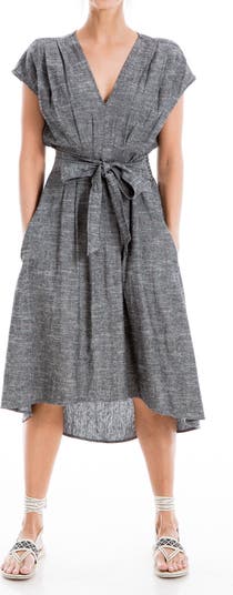 max studio v neck waist tie dress