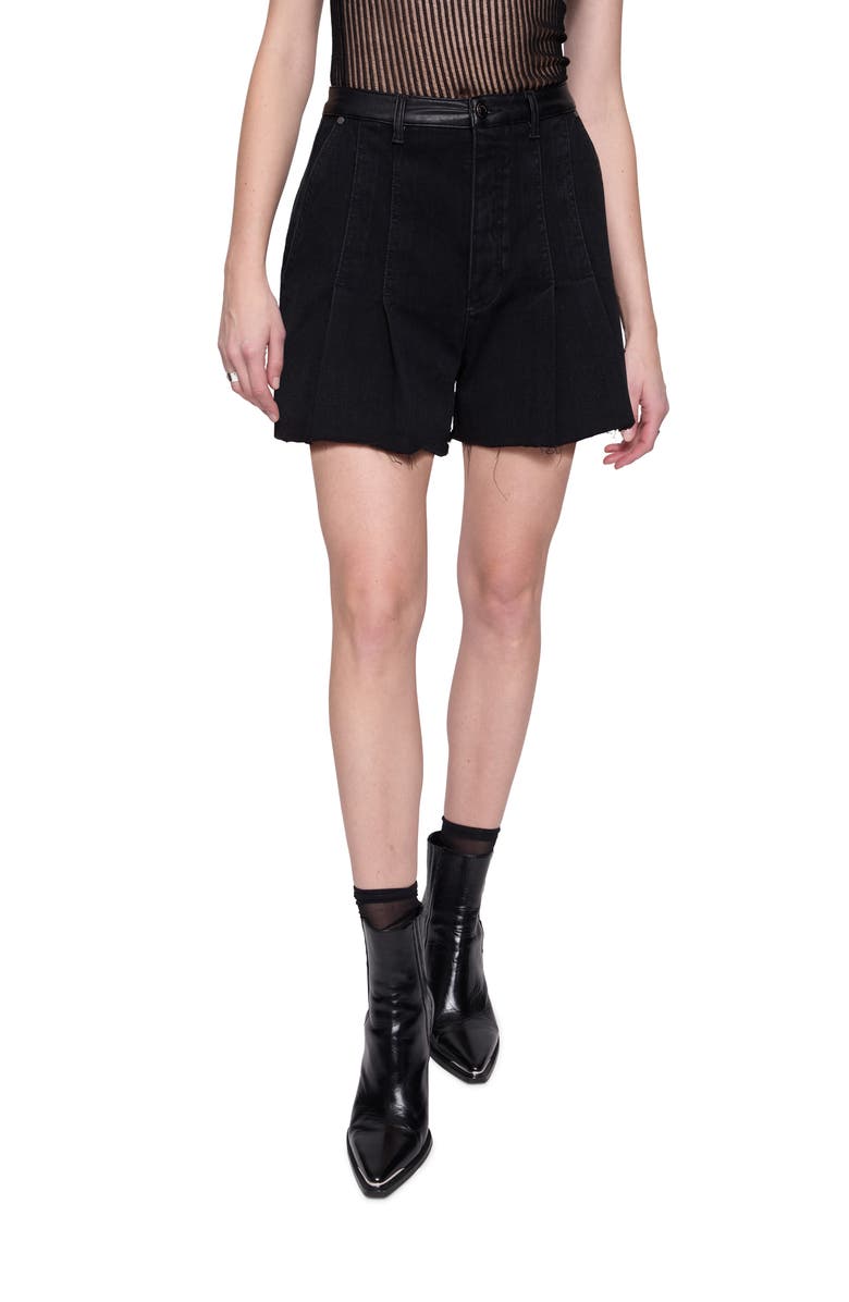 Rebecca Minkoff Brooke Pleated Cutoff Denim Shorts, Main, color, 