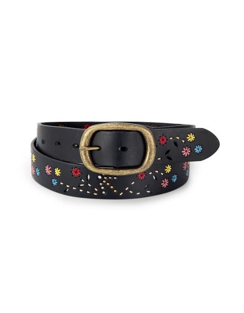 Blossom Genuine Leather Hand Stitched Colorful Detail Belt
