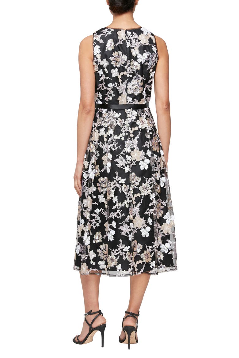 Floral Embroidered Tie Waist Midi Dress, Alternate, color, BLACK MULTI