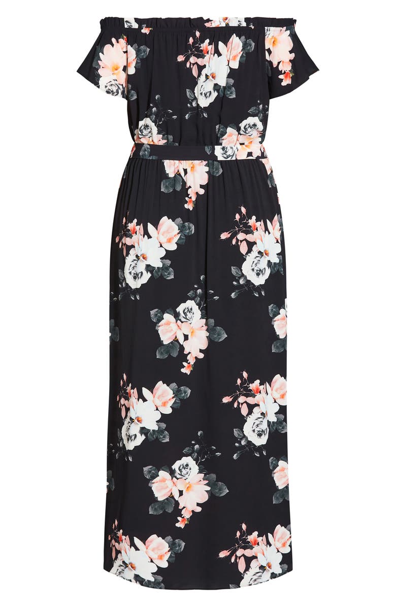 City Chic Lotus Tie Off the Shoulder Dress, Alternate, color,