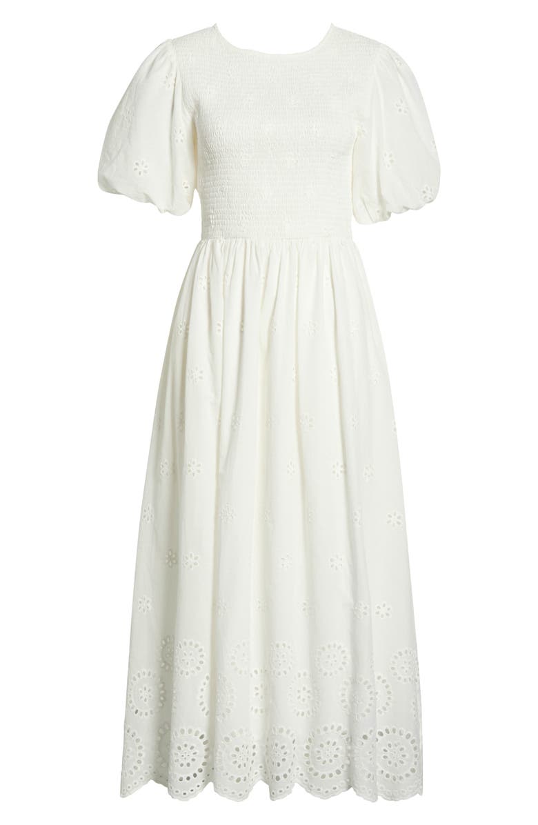 SUGARLIPS Deana Eyelet Smocked Midi Dress, Main, color, 