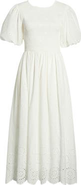 SUGARLIPS Deana Eyelet Smocked Midi Dress
