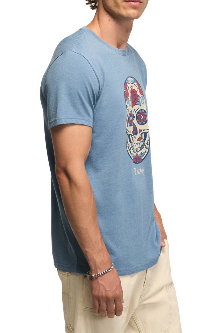 Sugar Skull Cotton Blend Graphic T-Shirt, Alternate, color, CORONET BLUE