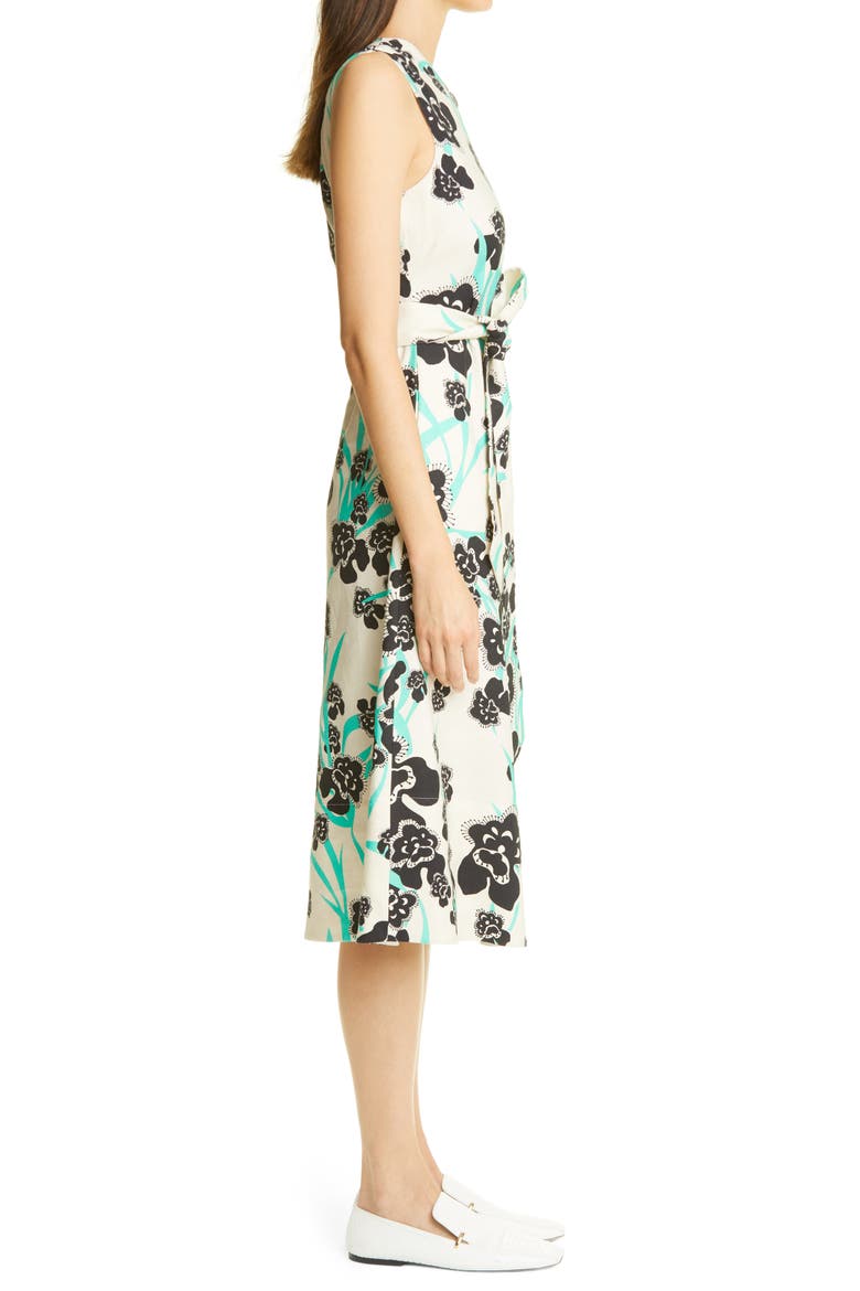 Belted Stretch Twill A-Line Dress, Alternate, color, CHAMOMILE MULTI CHMT