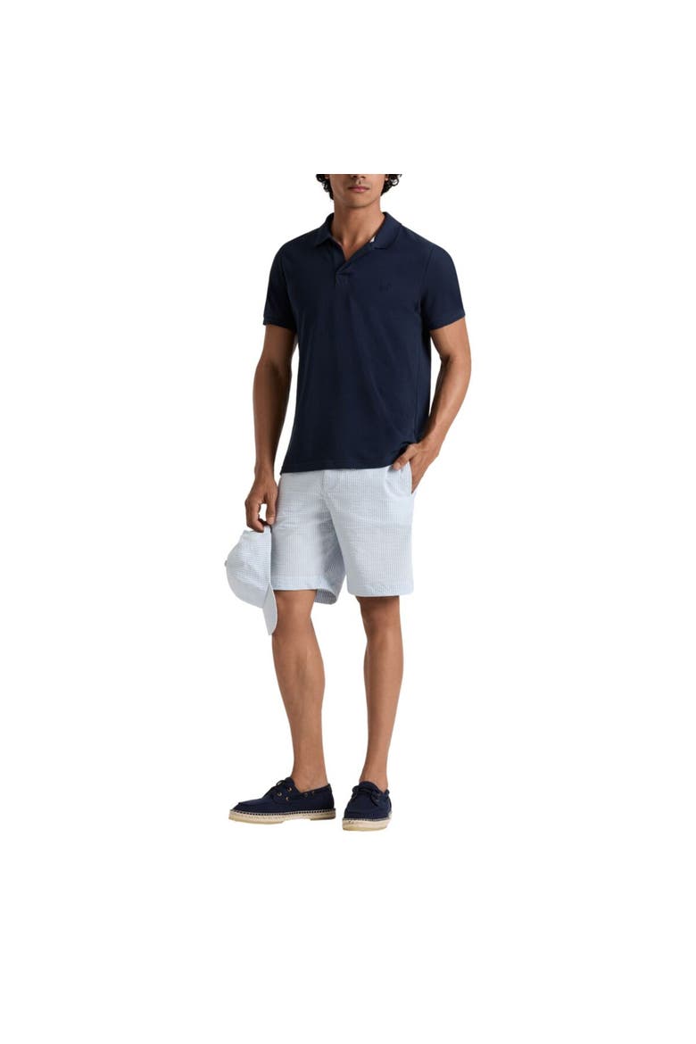 Men Stretch Cotton Bermuda Shorts Seersuckers Stripes, Main, color, Cyan