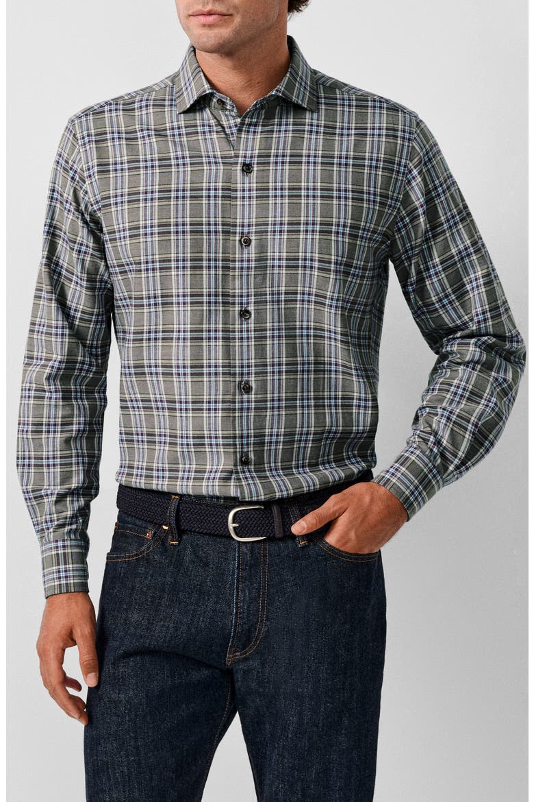 Plaid Cotton Sport Shirt, Main, color, OLIVE/ MULTI