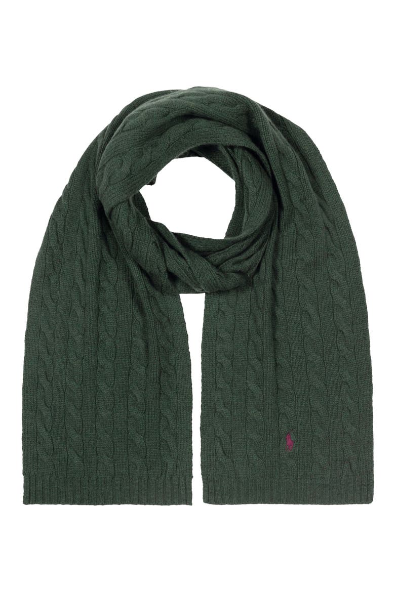 Cable Knit Wool Blend Scarf, Main, color, LODGEPOLE PINE HTR