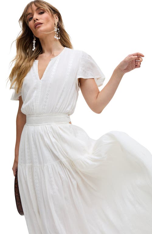 Raffya Candice Flutter Sleeve Jacquard Maxi Dress In White