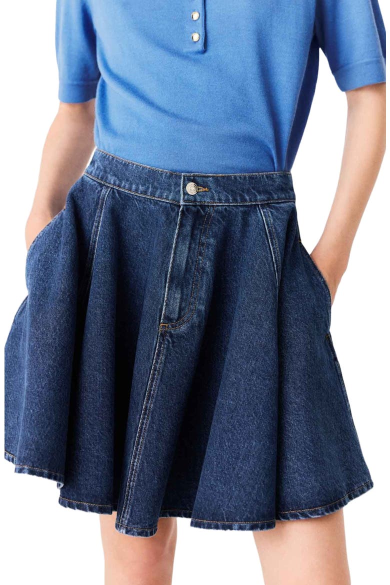Short flared denim skirt, Alternate, color, Blue