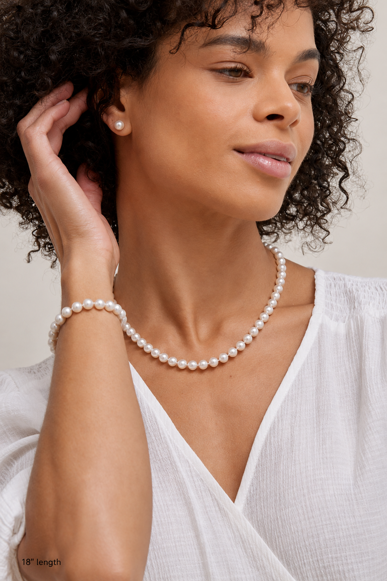 7.0-7.5mm Freshwater Pearl Necklace & Earrings, Alternate, color, White Pearls