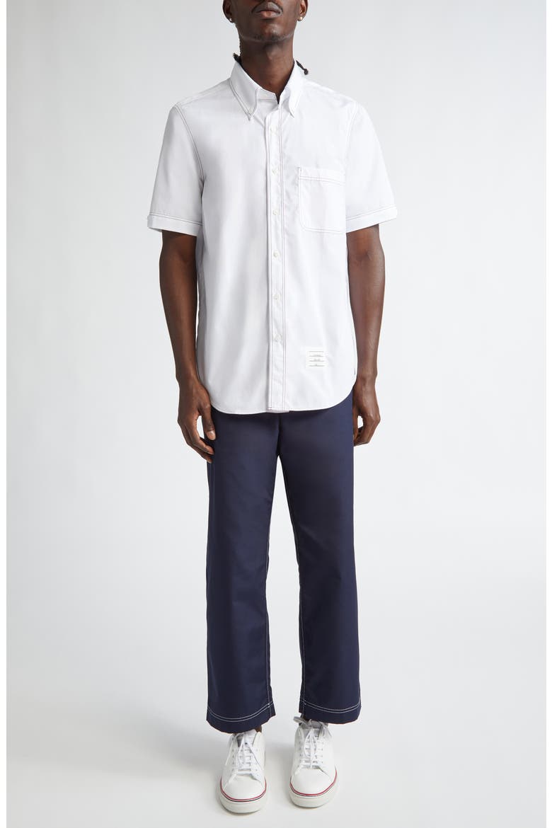 Straight Fit Short Sleeve Cotton Poplin Button-Down Shirt, Alternate, color, WHITE