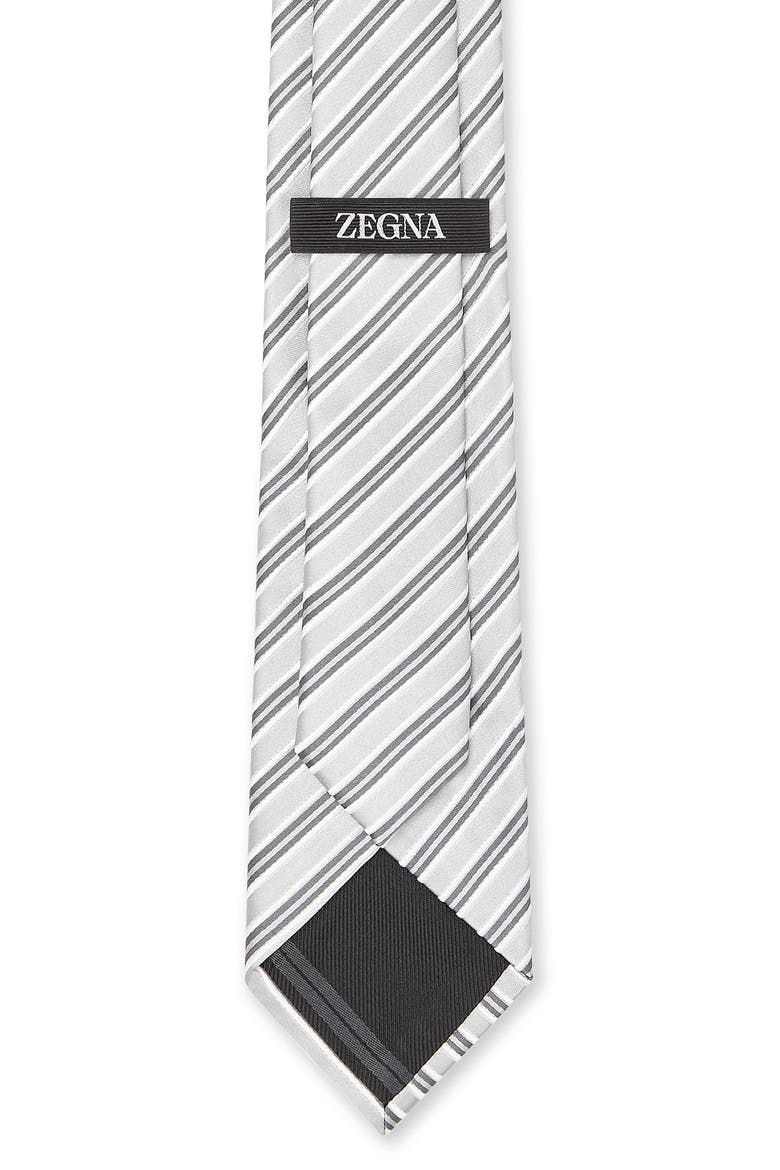 Evening Regimental Silk & Cotton Tie, Alternate, color, SILVER