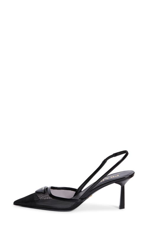Prada 75 Logo Leather-trimmed Slingback Pumps In Nero