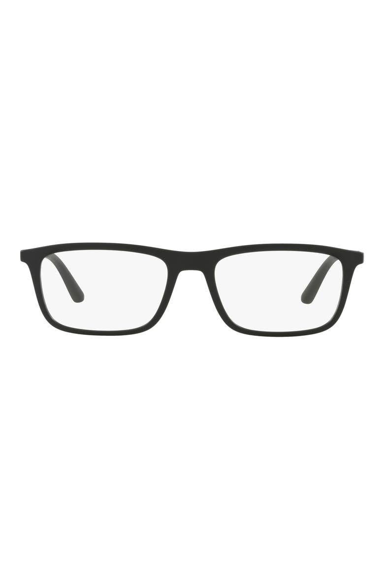 55mm Rectangular Glasses, Main, color, MATTE BLACK / CLEAR
