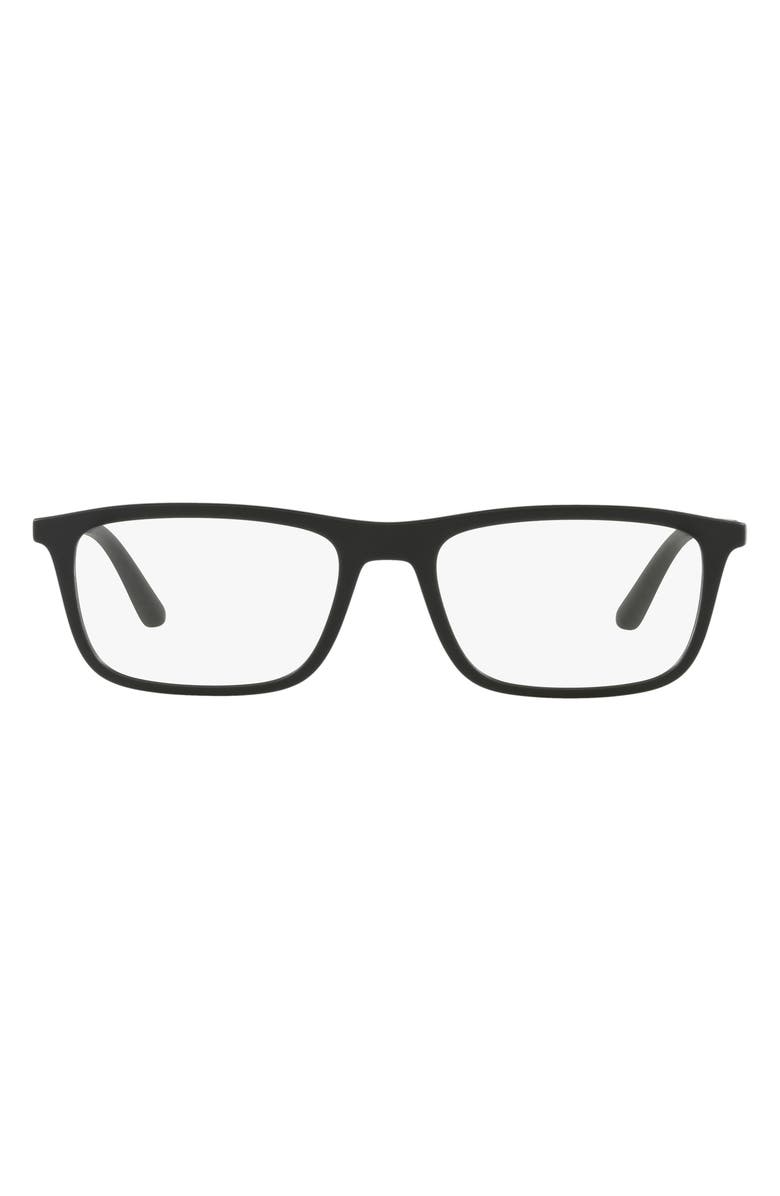 Emporio Armani 55mm Rectangular Glasses, Main, color, Matte Black / Clear