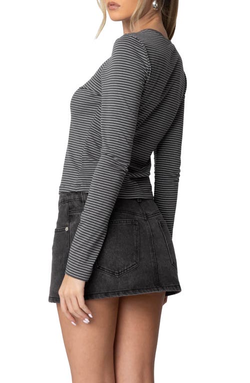Edikted Brianna Stripe Stretch Cotton T-shirt In Dark-gray