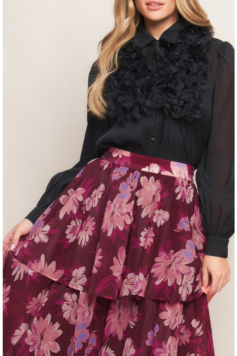 Floral Layered Maxi Skirt, Alternate, color, BURGUNDY