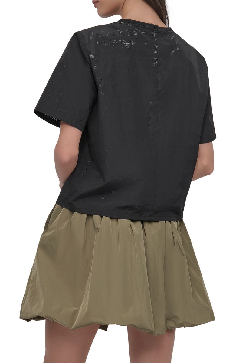 DKNY Peforated Logo Boxy Nylon T-Shirt, Alternate, color, Black