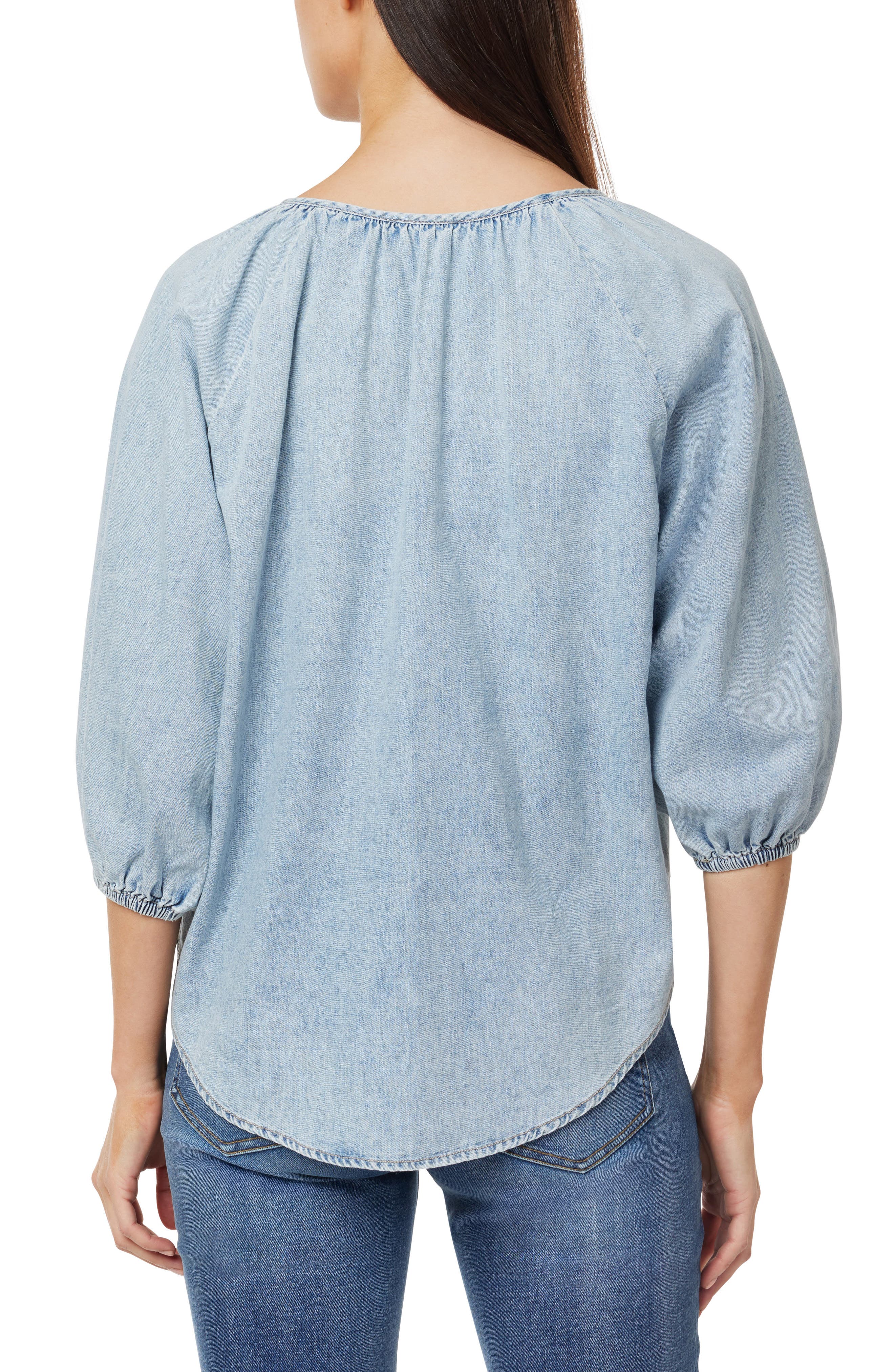 Embroidered Denim Peasant Top - image 2