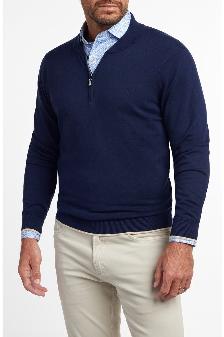 Skipper Cotton & Silk Blend Quarter Zip Sweater, Main, color, NAVY