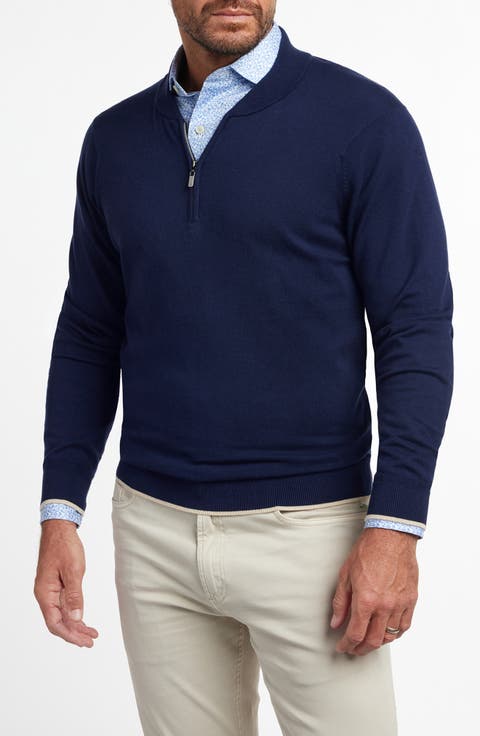 Tipped Cotton Blend Quarter Zip Sweater