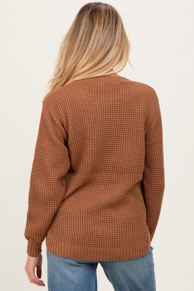 Waffle Knit Rounded Hem Sweater, Alternate, color, Camel