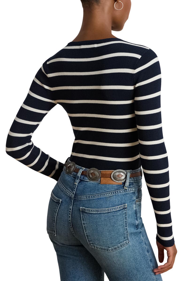 Lauren Ralph Lauren Stripe Cotton Blend Rib T-Shirt, Alternate, color, Lauren Navy/ Mascarpone Cream