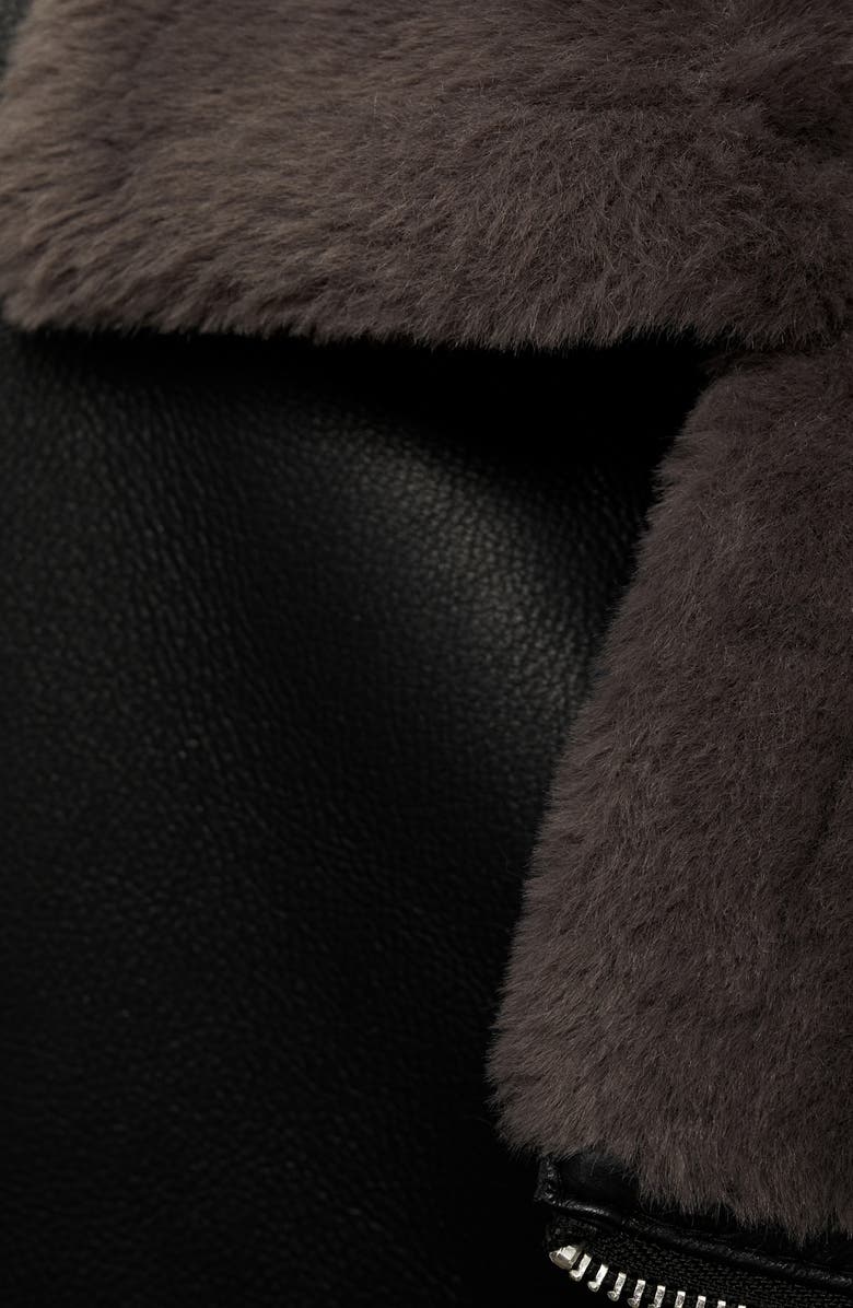 MANGO Faux Shearling & Faux Leather Moto Jacket, Alternate, color, Black