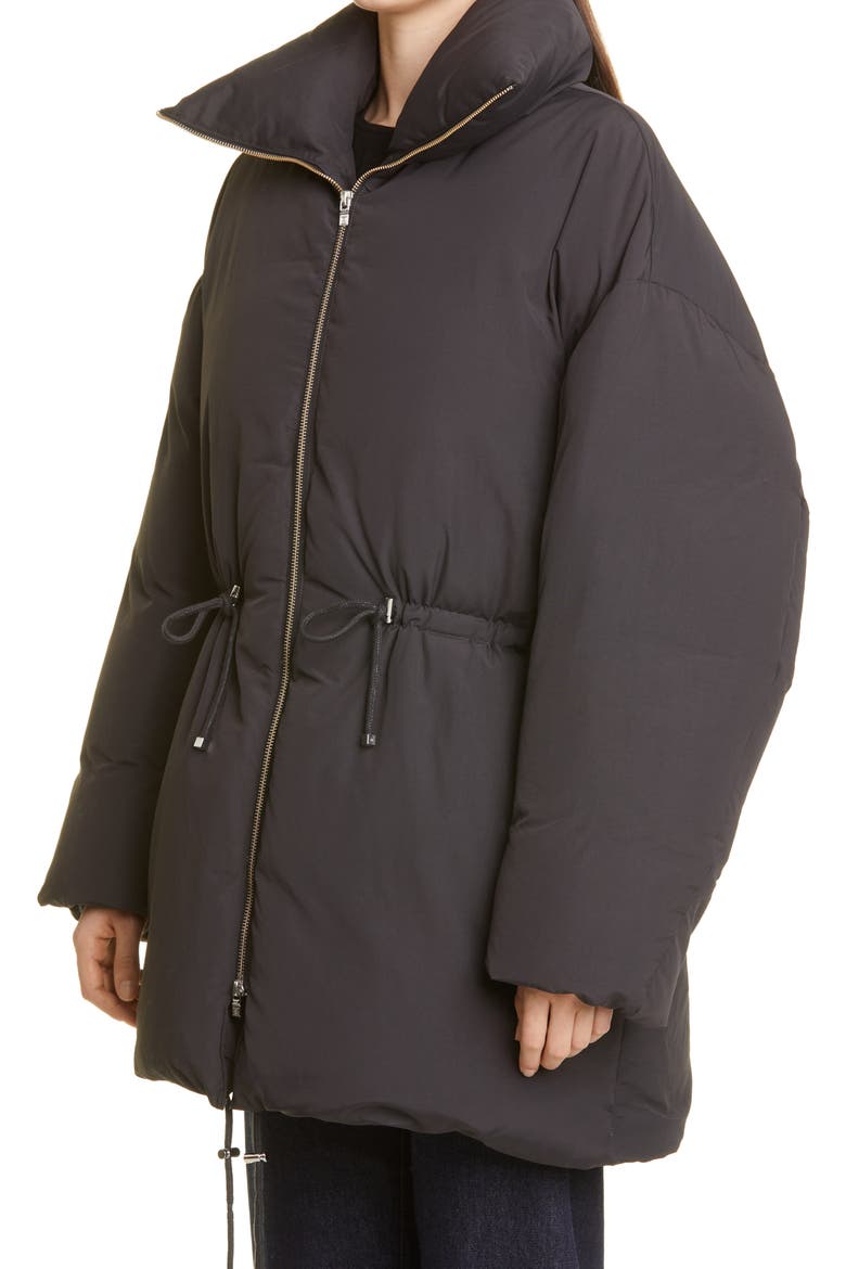 Drawstring Oversize Recycled Nylon Down Jacket, Alternate, color, BLACK