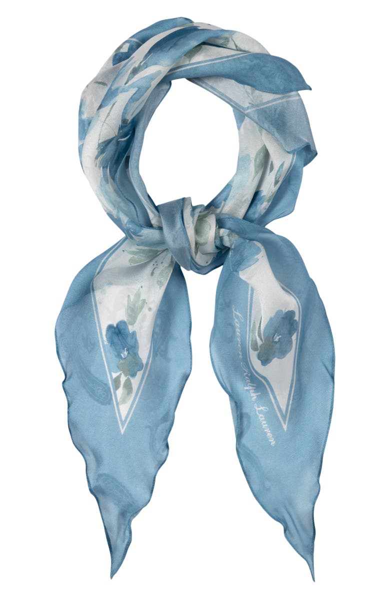 Lauren Ralph Lauren Watercolor Floral Silk Scarf, Main, color, Blue Note