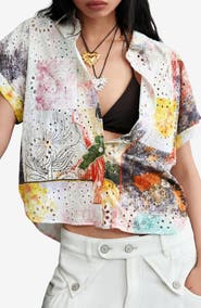 Desigual Floral Print Eyelet Button-Up Shirt
