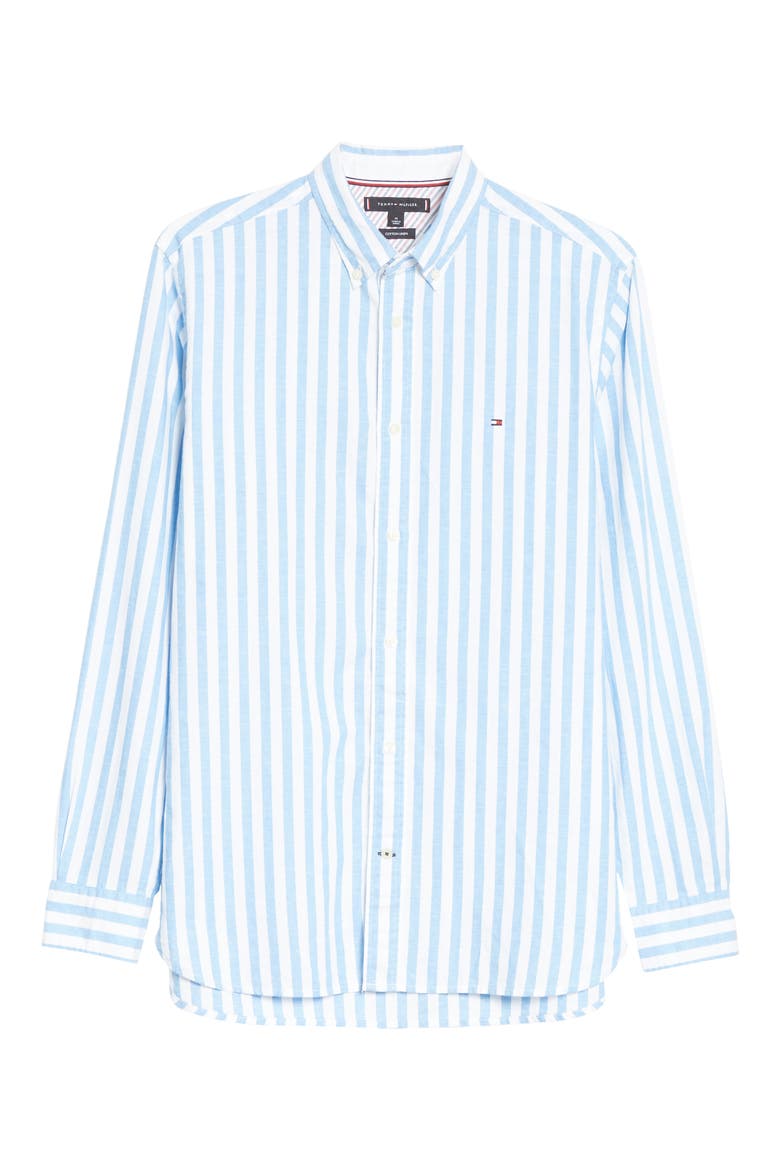 Regular Fit Stripe Cotton & Linen Button-Down Shirt, Main, color, COPENHAGEN BLUE/ WHITE